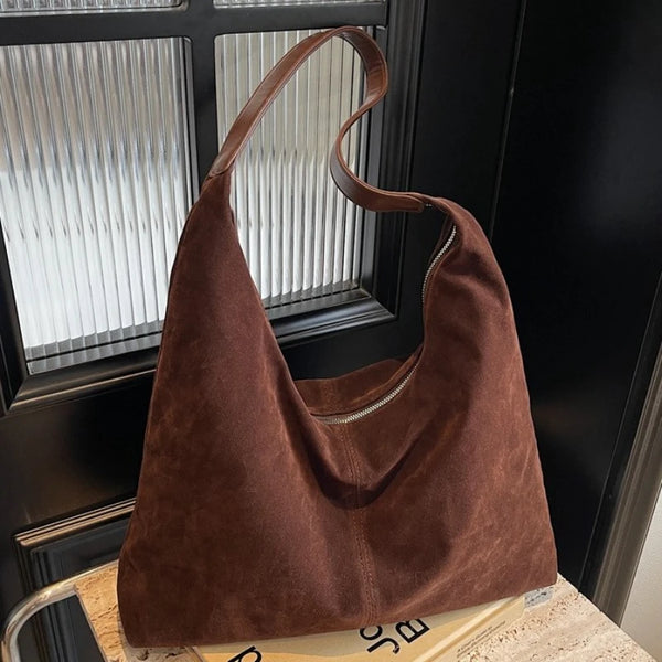 Fashion Commuter Women Shoulder Bag New Retro Maillard Style Armpit Dumpling Bag Luxury Faux Suede Large Capacity Tote Bag