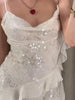 Sequined Ruffled Halter Dress Pleated Layered V-Neck Pile Collar Suspender Sexy Slimming Gown Beach Women Camisole Mini Dresses