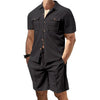 Casual Men s Summer Set Stylish Short Sleeve Button Up Shirt and Comfortable Elastic Waist Shorts in Solid Colors for Beach