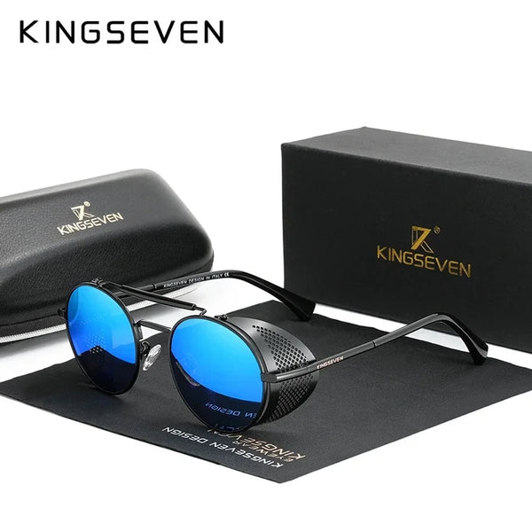KINGSEVEN Retro Gothic Steampunk Sunglasses Polarized UV400 Men Women Fashion Vintage Eyewear Round Frame Fishing Male Glasses