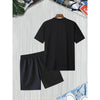 MILANO ITALY Letter Print Men's Two-Piece Set，Casual round neck short sleeves T Shirt and Pocket Drawstring Shorts，Cool and Comf