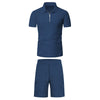 Men'S Short Sleeved Shorts Casual Set Summer Waffle Solid Color Casual Loose Collar T-Shirt Set Men Fitness Sports Clothes