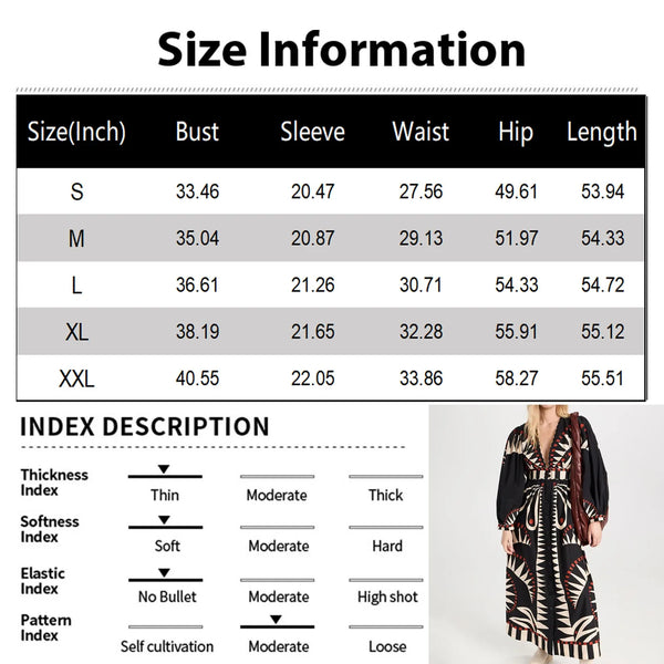 Women's 2025 Spring Bohemian Printed Tie High Waist  Long Sleeve V-Neck  Fashion Waist Dresses
